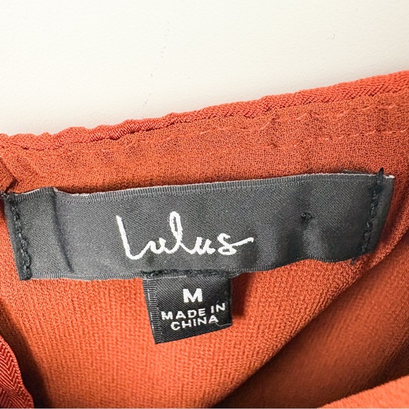 Lulus Regal Romance Rust Floral Jacquard Pleated Satin Midi Dress Medium Orange - Picture 4 of 7